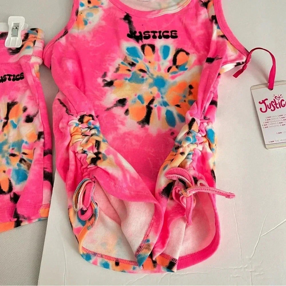 Justice Girls Cinch Side Tank & Short Outfit Set Size Large (12/14) Pink Tie-Dye - Picture 10 of 13